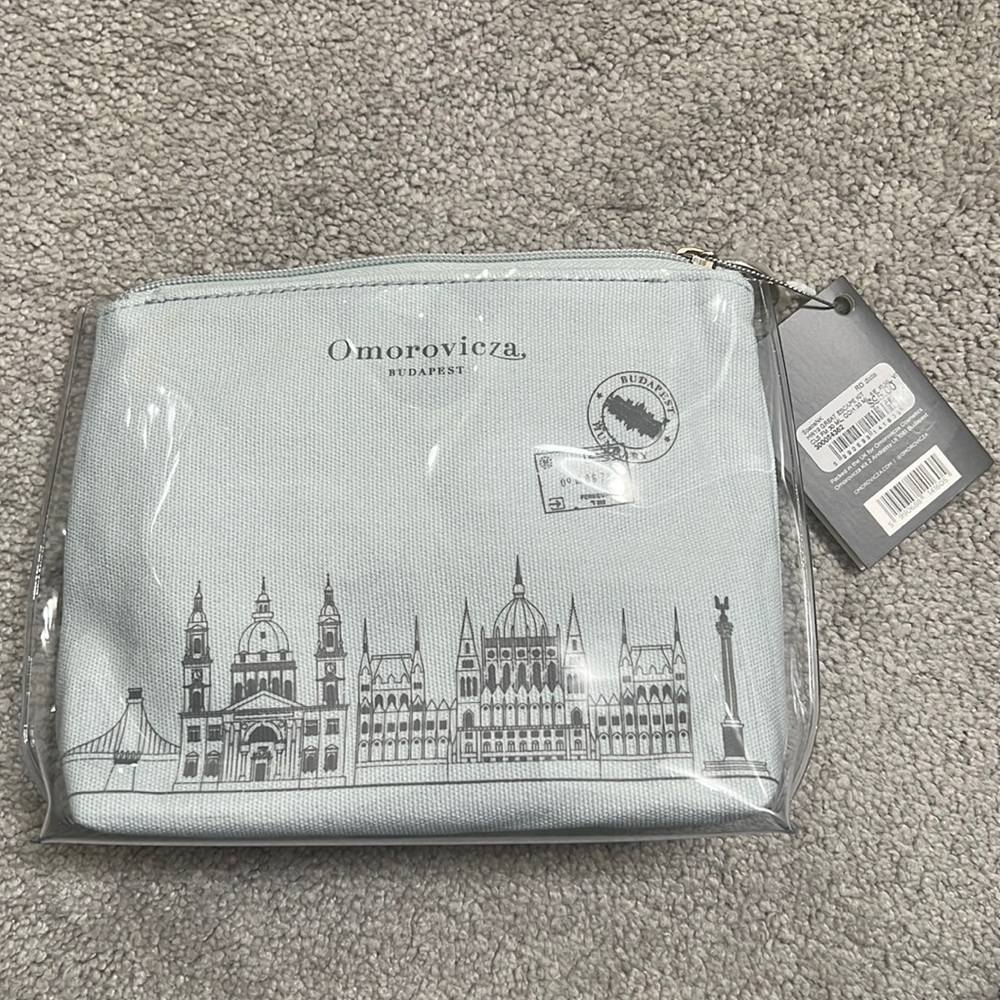 NWT Omorovicza Toiletry Cosmetic Makeup Dopp Kit Bag in Robin’s Egg Blue Color